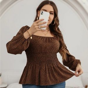 Shein Leopard Shirred Blouse